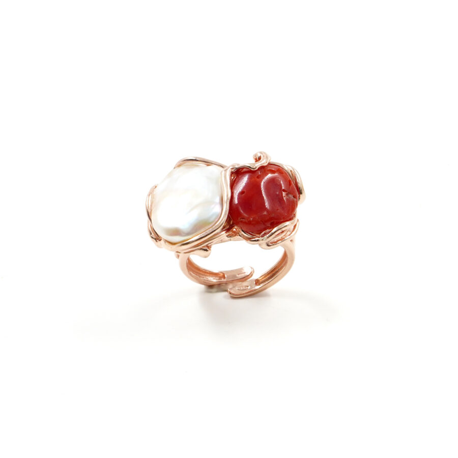 Anello in argento con corallo e perla – Rosè
