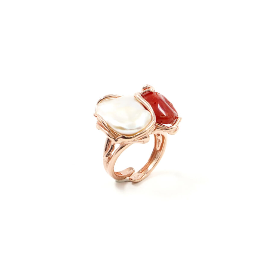 Anello in argento con corallo e perla – Rosè - immagine 2