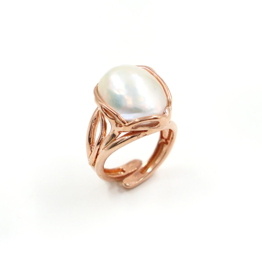 Anello in Argento con perla barocca piatta – Rosè