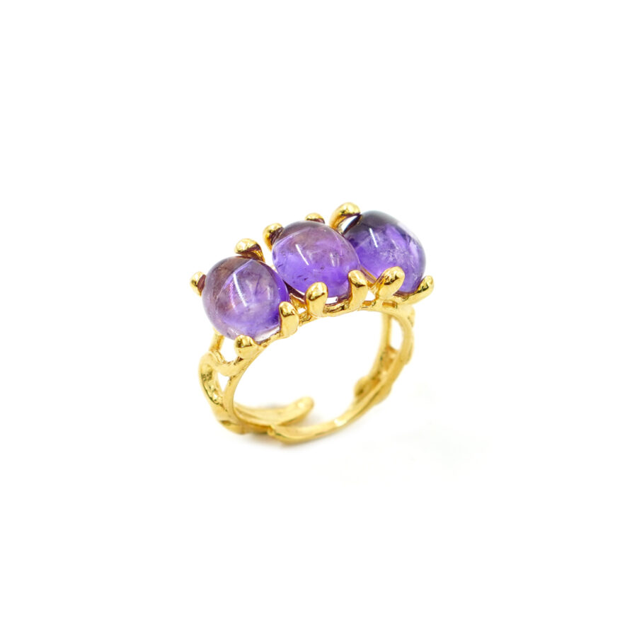 Anello Trilogy in argento con ametista – Dorato