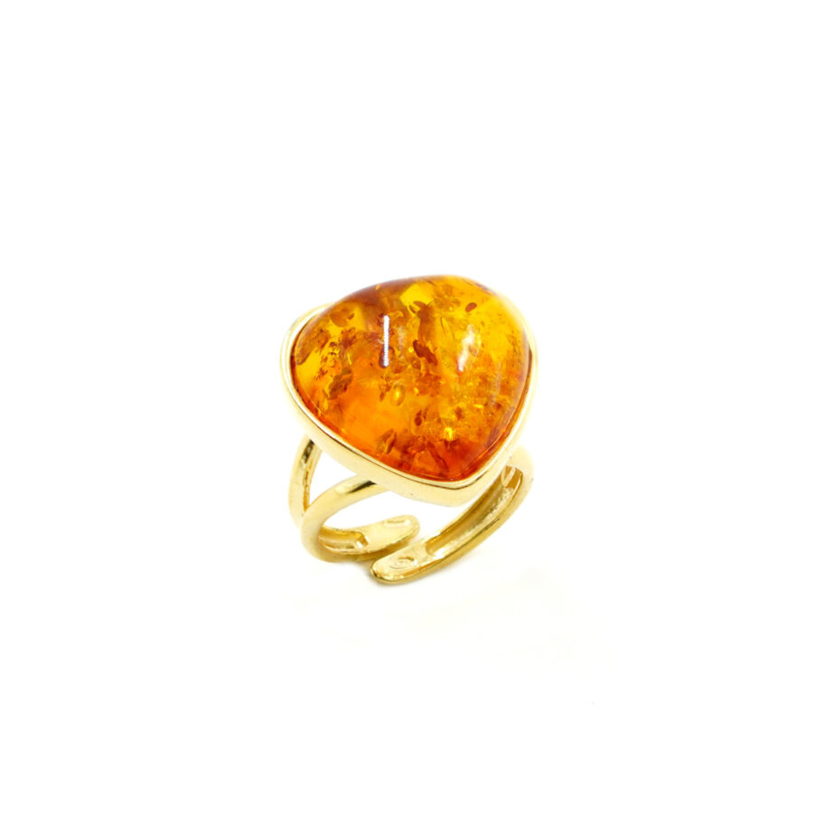 Anello in argento 925 con ambra forma cuore – Dorato - immagine 2