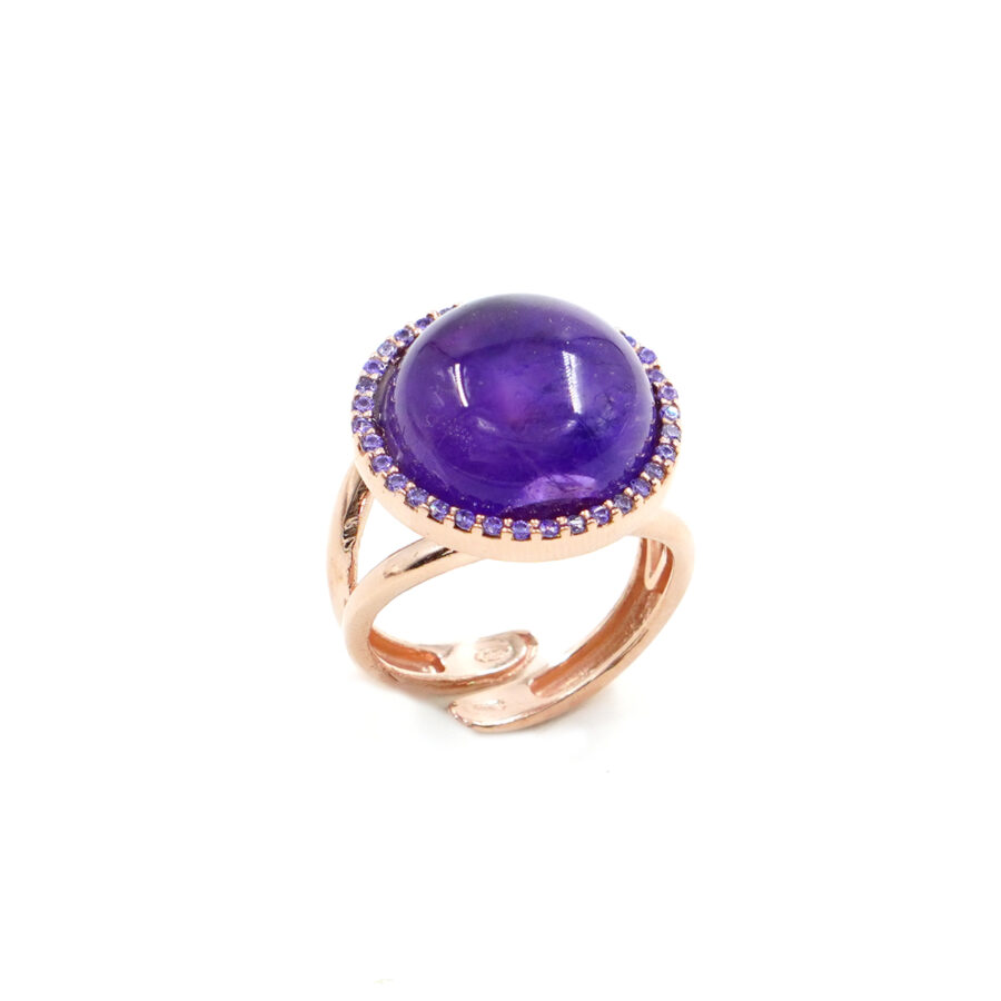 Anello in Argento con ametista e zirconi viola – Rosè