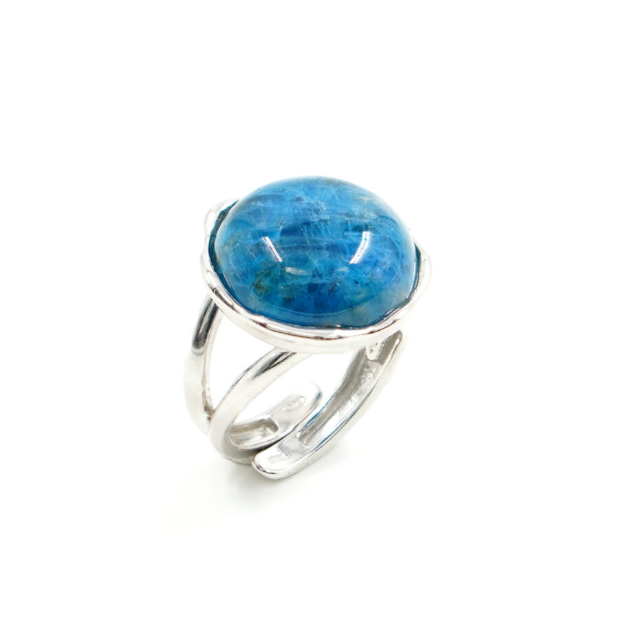 Anello in Argento con apatite tonda – Rodiato