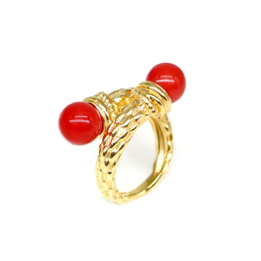 Anello Contrarier in Argento con sfere di pasta di corallo – Rodiato