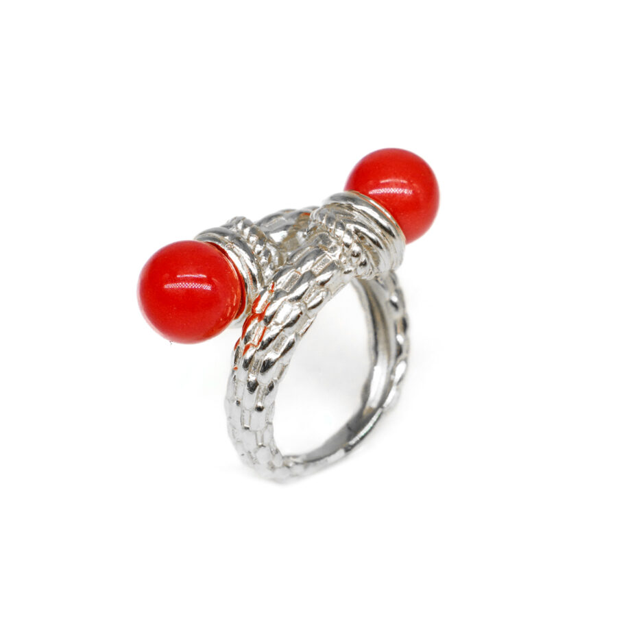 Anello Contrarier in Argento con sfere di pasta di corallo – Dorato