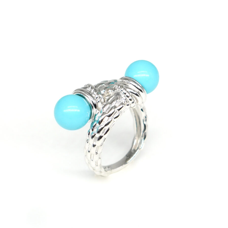 Anello Contrarier in Argento con sfere di pasta di turchese – Rodiato