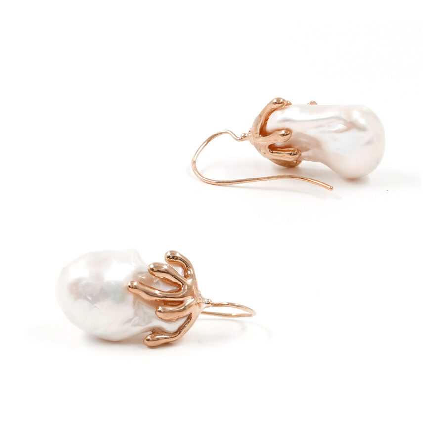 Orecchini argento con perle barocche d'acqua dolce montate con amo – Rosè
