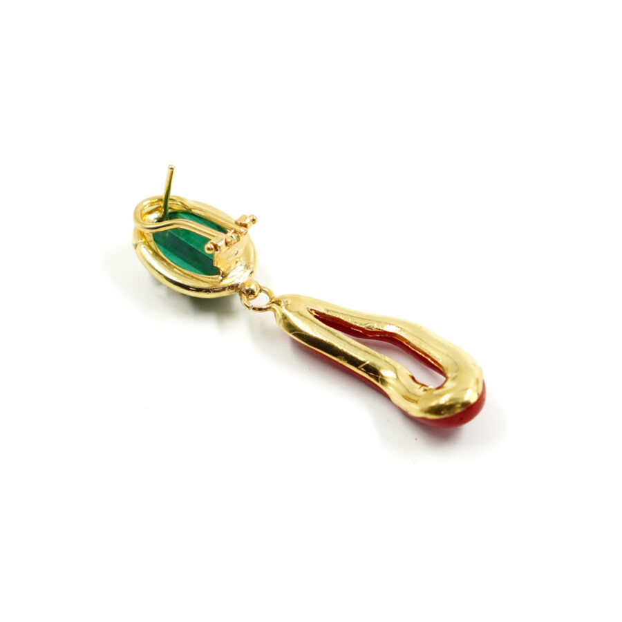 Orecchini in Argento con malachite e corallo – Dorato - immagine 2