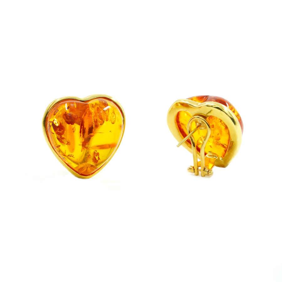 Orecchini in argento 925 con ambra forma cuore – Dorato