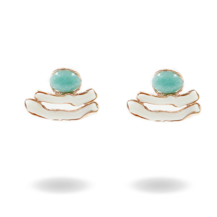 Orecchini in argento 925 con corallo bianco, amazzonite – Rose'