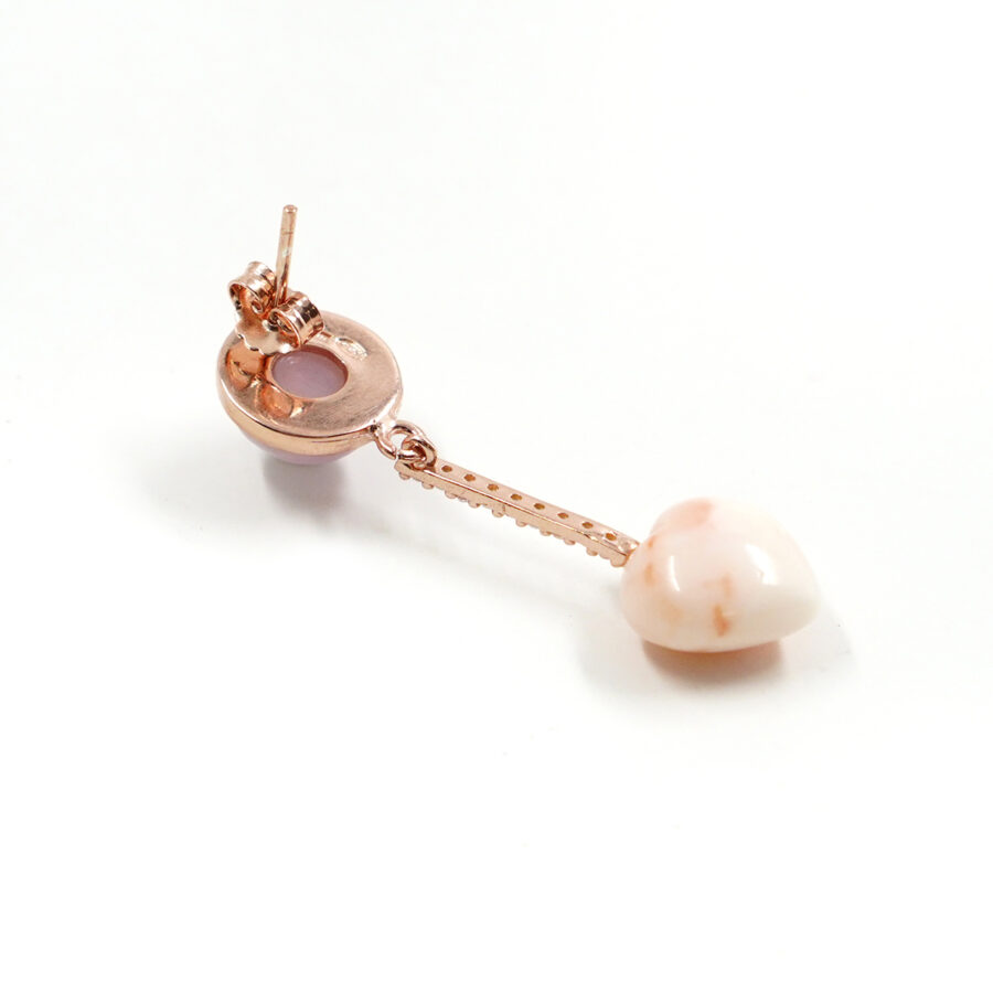 Orecchini in argento con kunzite, zirconi e cuore di corallo rosa - Rosè - immagine 2
