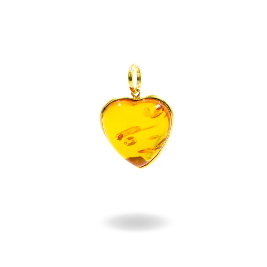 Pendente in argento 925 con ambra forma cuore – Dorato