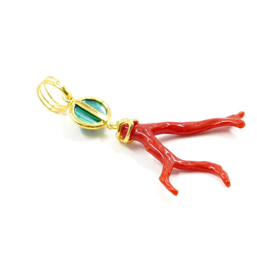 Pendenti in Argento con malachite e ramo di corallo – Dorato - immagine 2