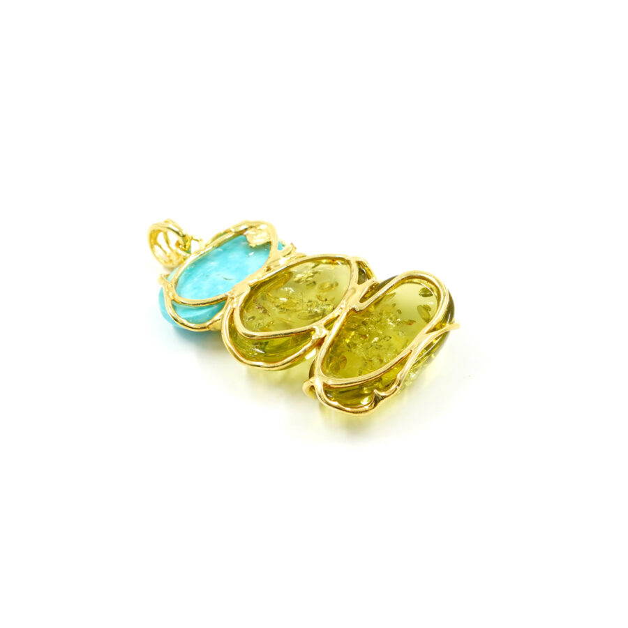Pendente in argento 925 con ambra verde, turchese – Dorato - immagine 2