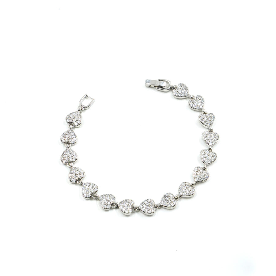 Bracciale con cuori a pave' di zirconi bianchi
