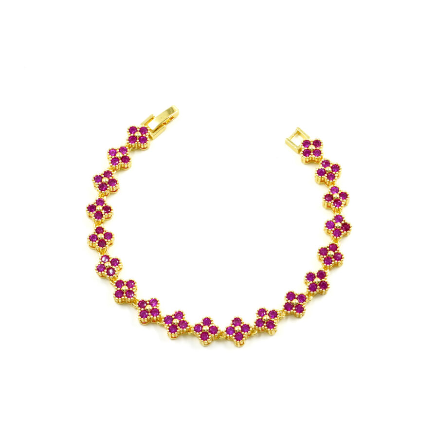 Bracciale Tennis elementi fiore con zirconi rossi