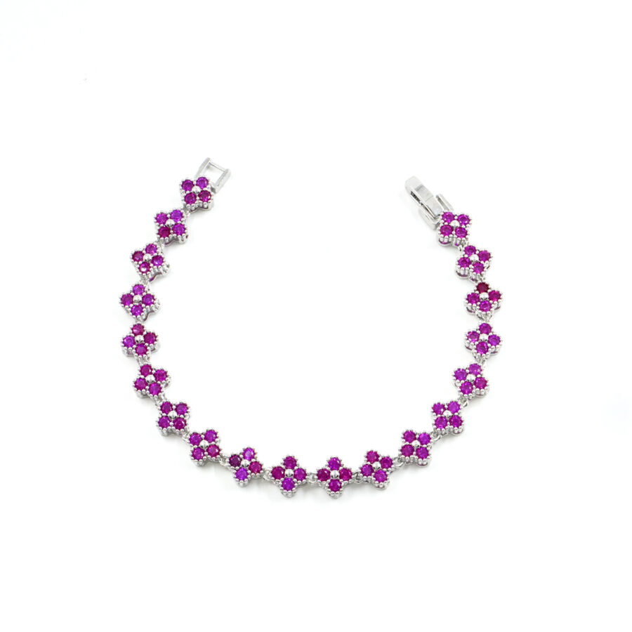 Bracciale Tennis elementi fiore con zirconi rossi