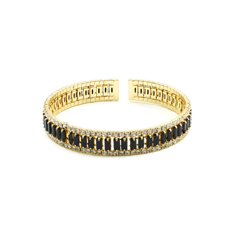 Bracciale rigido con zirconi neri e bianchi