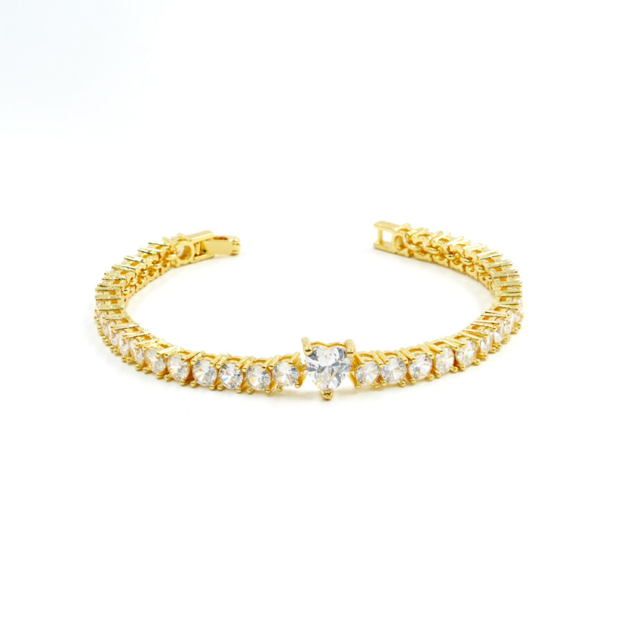 Bracciale Tennis con zirconi bianchi tondi e centrale cuore