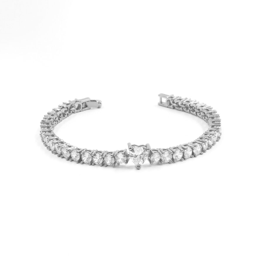 Bracciale Tennis con zirconi bianchi tondi e centrale cuore