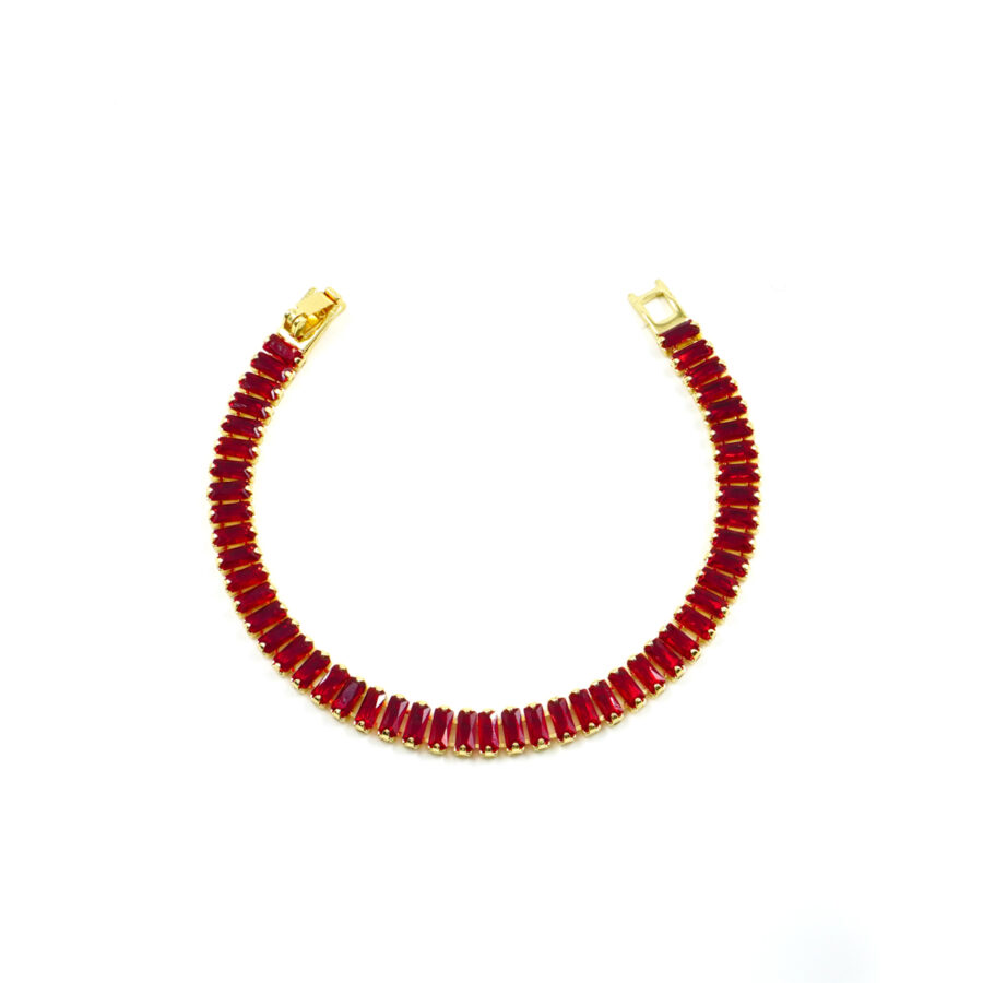 Bracciale Tennis con zirconi rossi taglio baguette