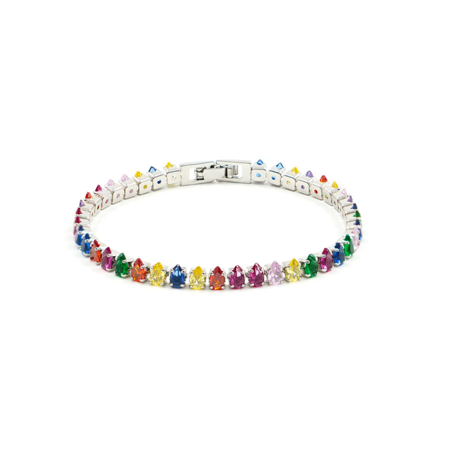 Bracciale Tennis con zirconi goccia multicolore