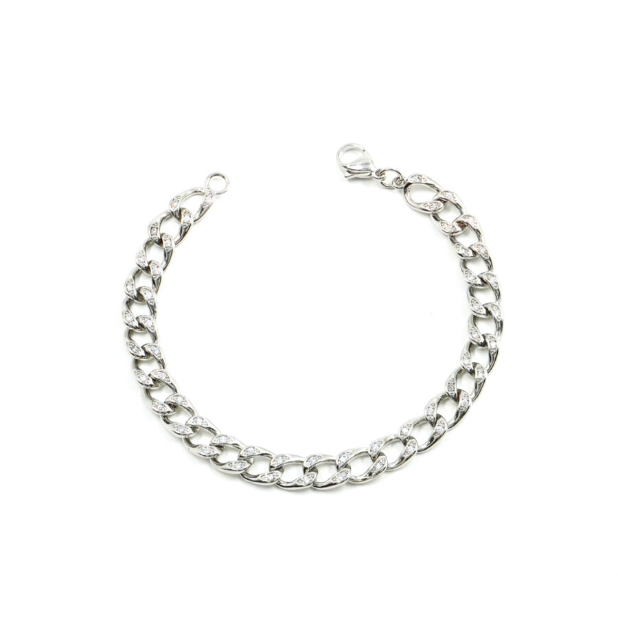 Bracciale a maglia con zirconi bianchi