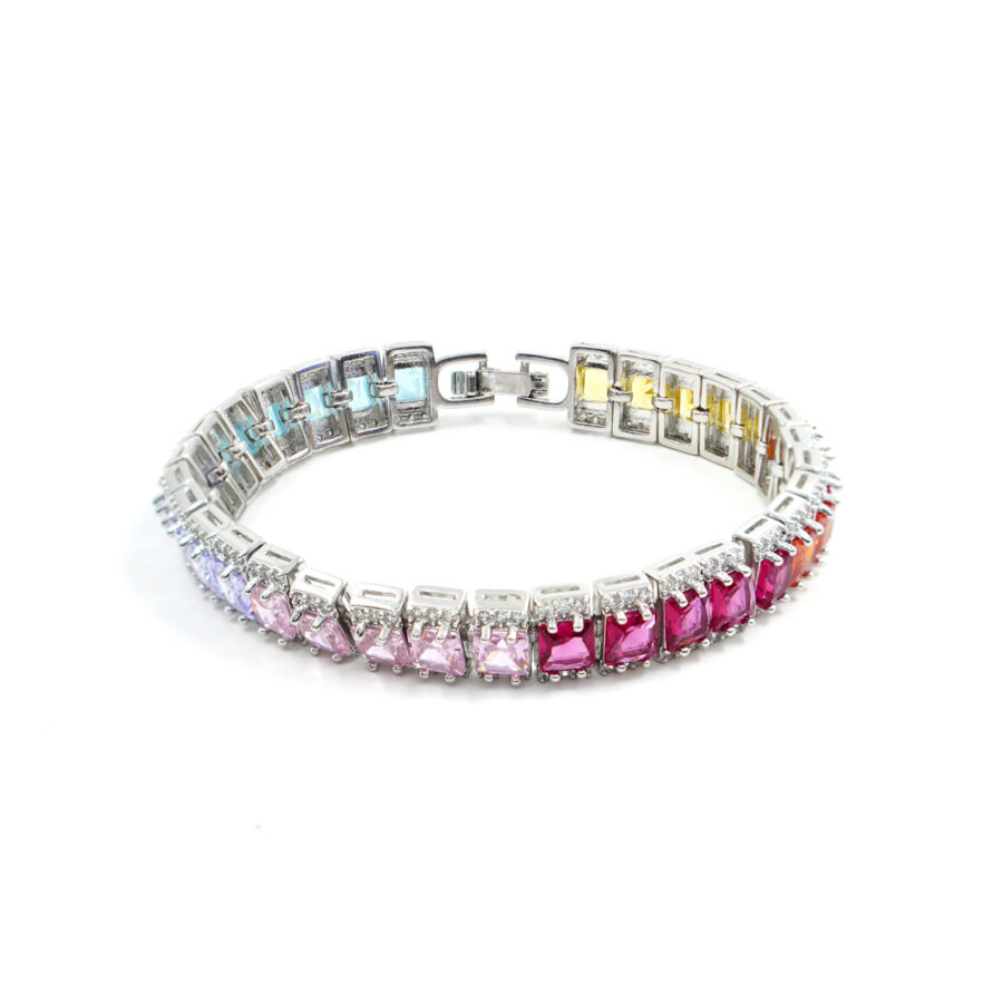 Bracciale Tennis con zirconi taglio baguette multicolore