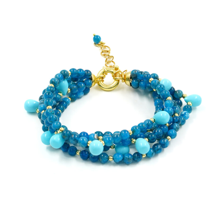 Bracciale Multifilo con apatite, pasta di turchese, chiusura in argento – Rosè
