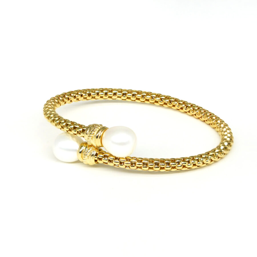 Bracciale maglia coreana in argento con perle d'acqua dolce - Dorato