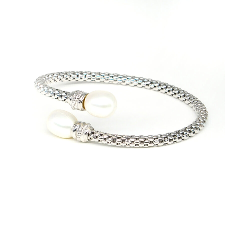Bracciale maglia coreana in argento con perle d'acqua dolce – Rodiato