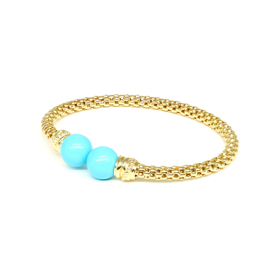 Bracciale maglia coreana in argento con sfere di pasta di turchese - Dorato