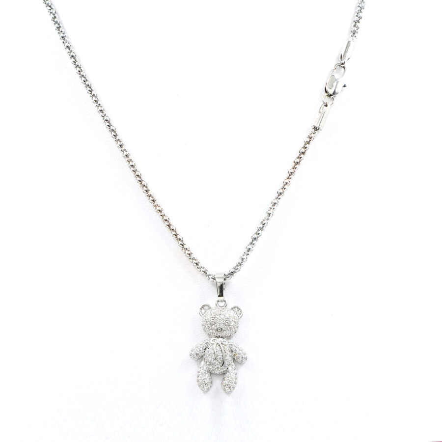 Collana modello coreana e ciondolo orsacchiotto con pave' di zirconi bianchi