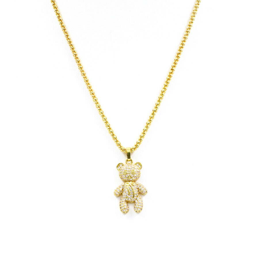 Collana modello coreana e ciondolo orsacchiotto con pave' di zirconi bianchi