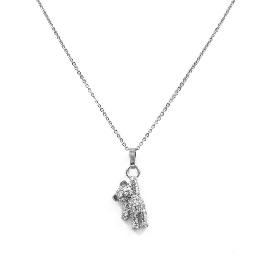 Collana con ciondolo orsacchiotto con pave' di zirconi bianchi
