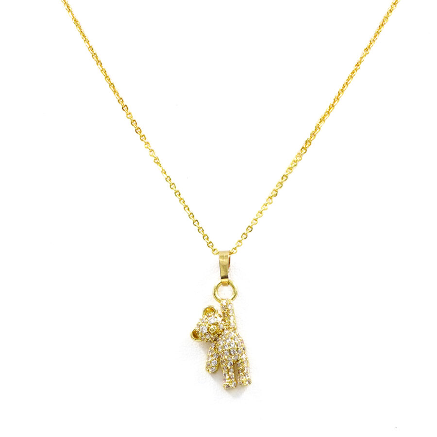 Collana con ciondolo orsacchiotto con pave' di zirconi bianchi
