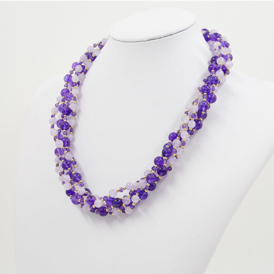 Collana Multifilo con ametista e ametista lavanda, chiusura in argento - Dorato