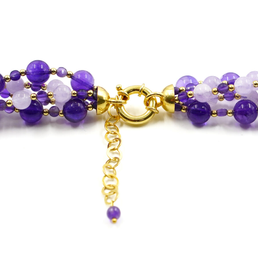 Collana Multifilo con ametista e ametista lavanda, chiusura in argento - Dorato - immagine 3
