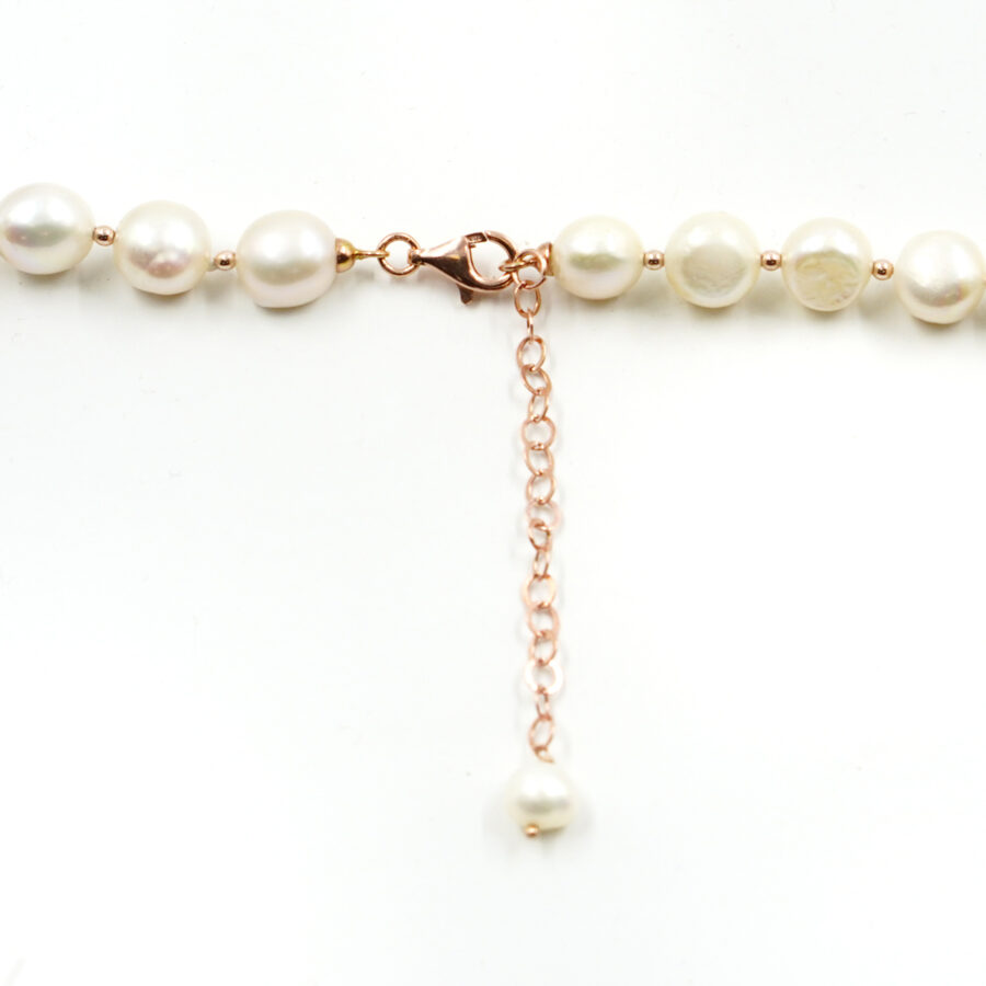 Collana con perla, morganite, elemento in ottone con zirconi, chiusura in argento – Rosè - immagine 4