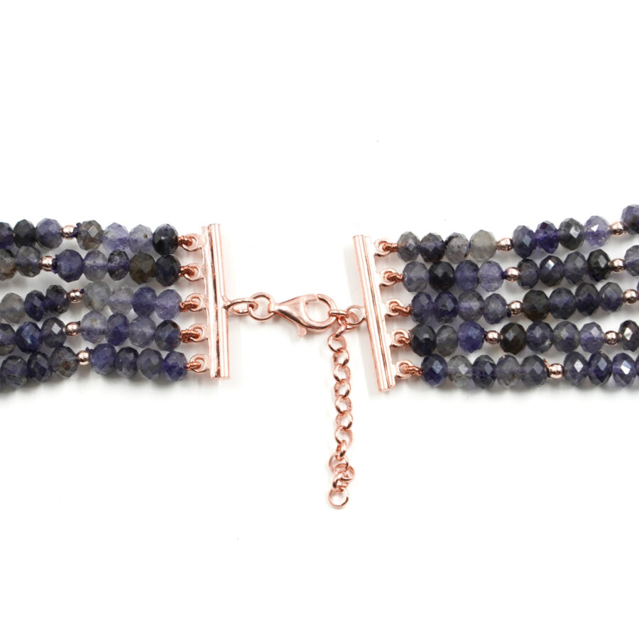 Collana Multifilo con iolite, corallo, chiusura in argento – Rosè - immagine 3