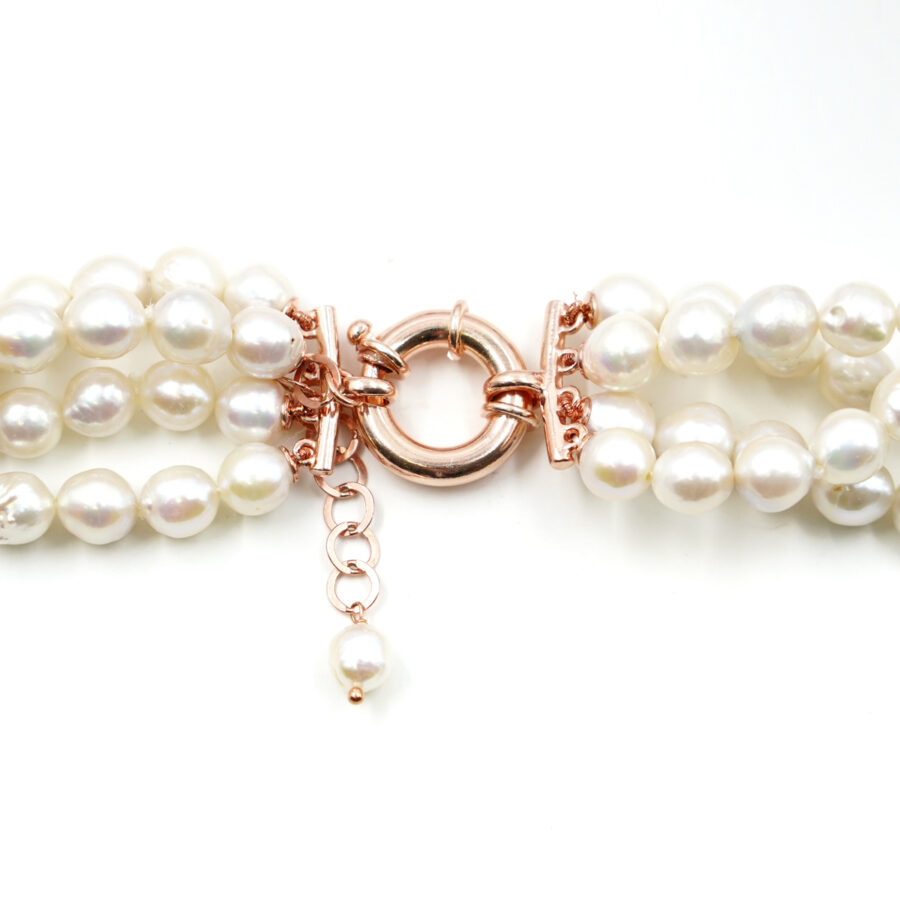Collana Multifilo con perla, corallo, chiusura in argento - Rosè - immagine 3