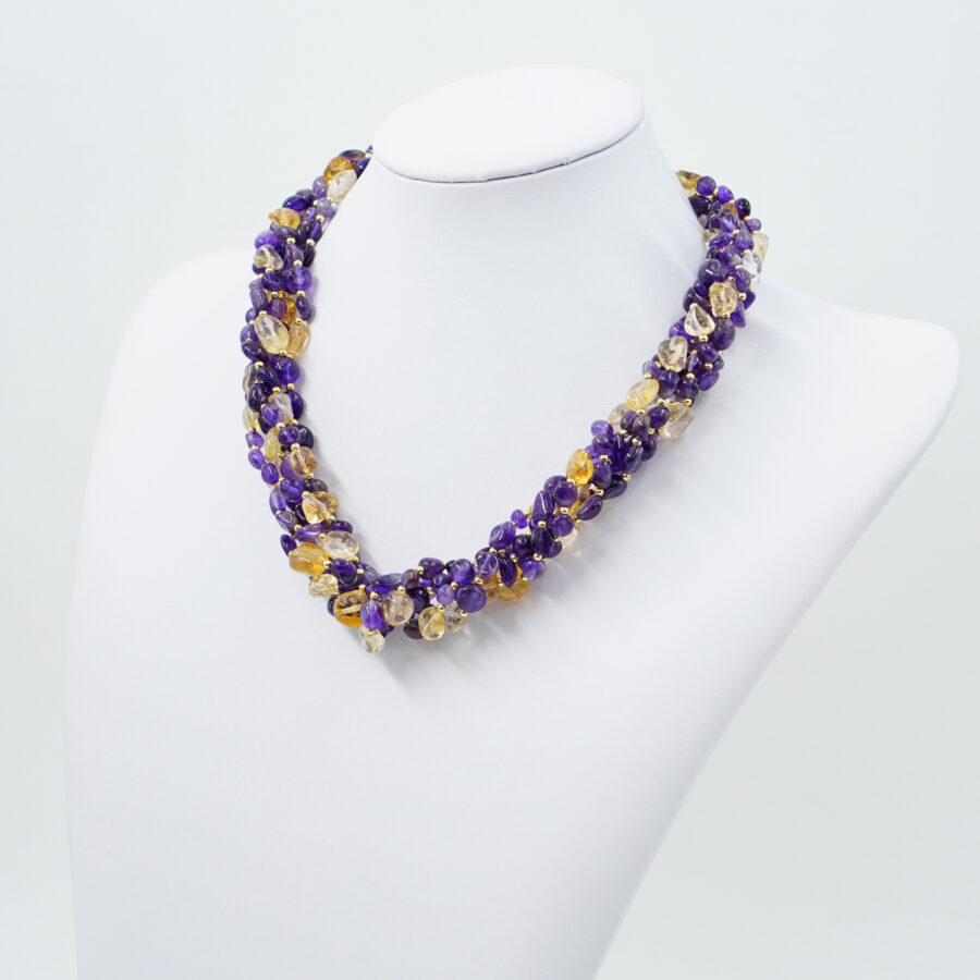 Collana Multifilo con ametista, citrino, chiusura in argento – Dorato - immagine 2