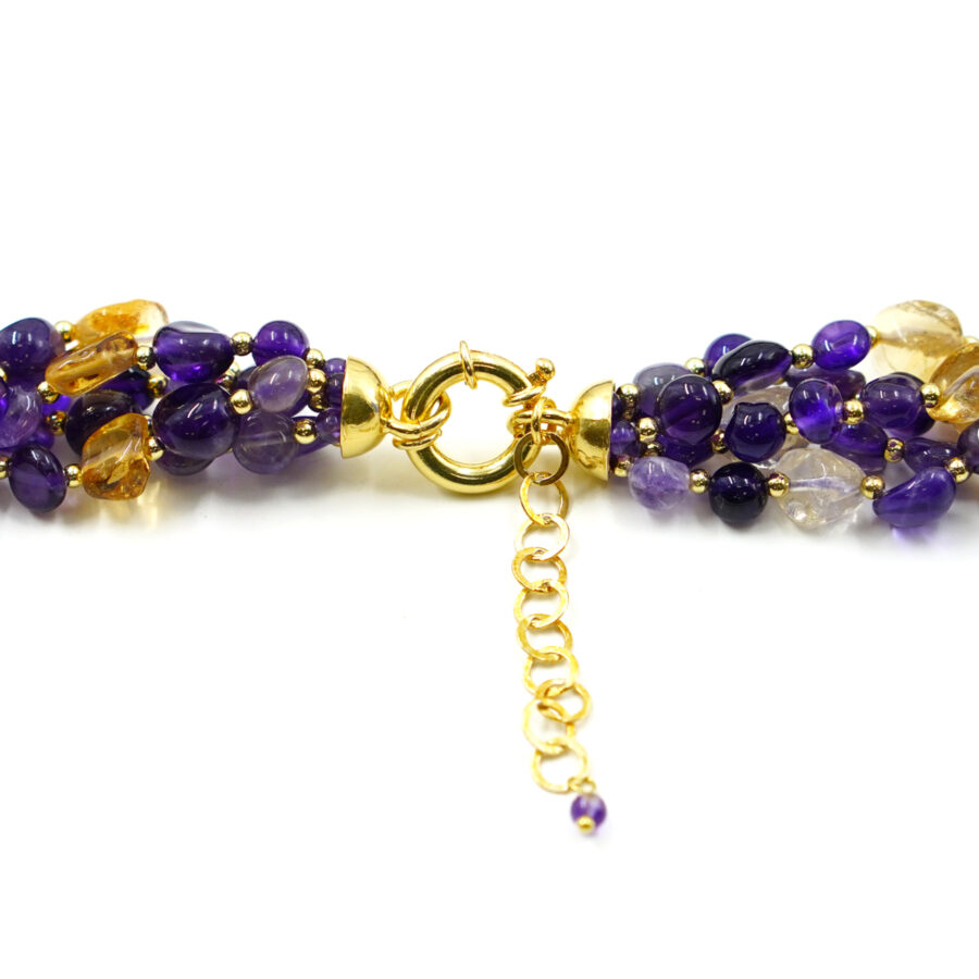 Collana Multifilo con ametista, citrino, chiusura in argento – Dorato - immagine 3