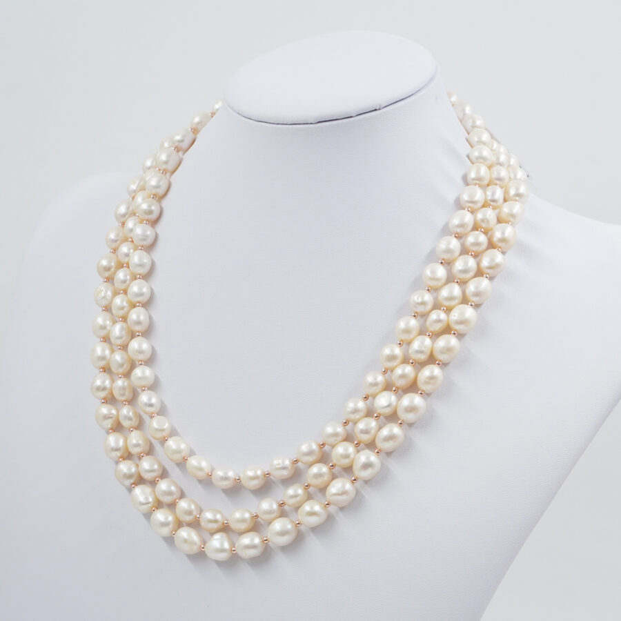 Collana Multifilo con perle barocche, chiusura in argento – Rosè