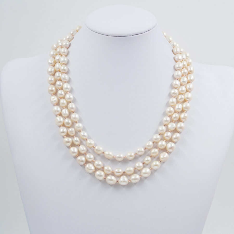 Collana Multifilo con perle barocche, chiusura in argento – Rosè - immagine 2