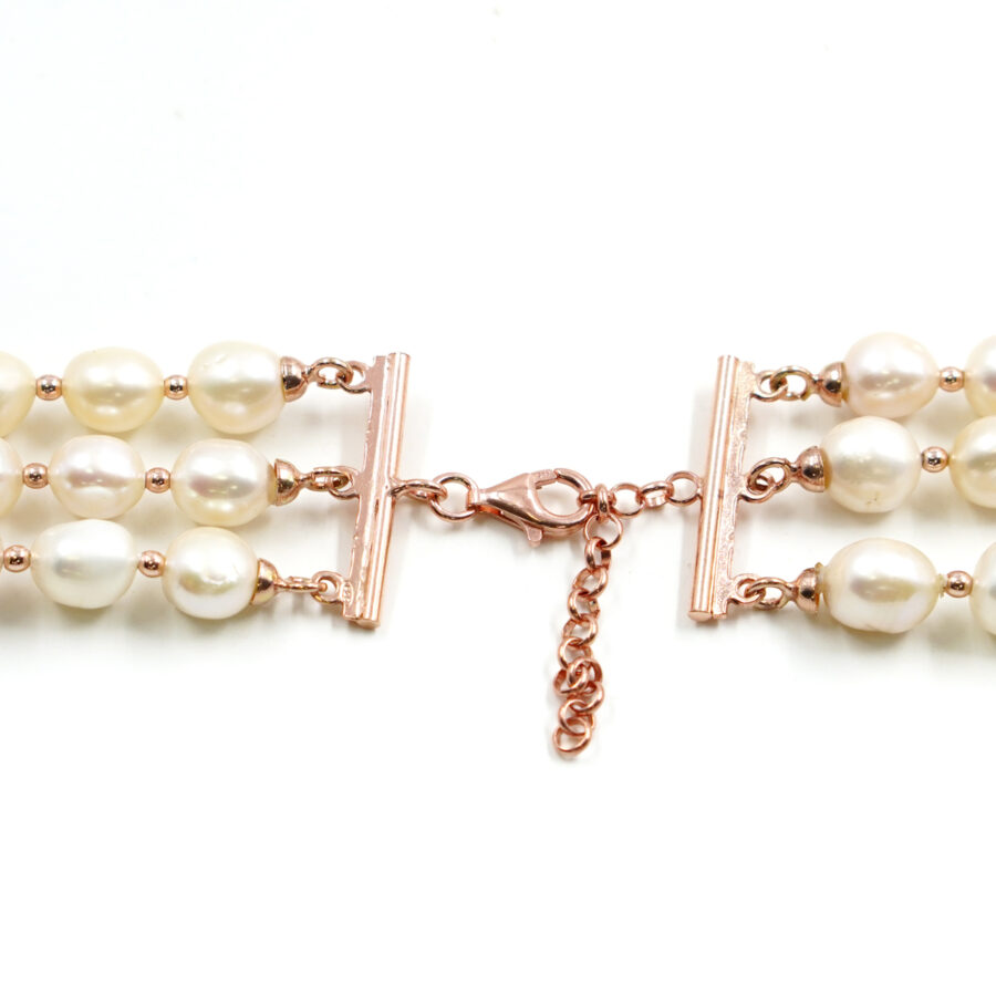 Collana Multifilo con perle barocche, chiusura in argento – Rosè - immagine 3