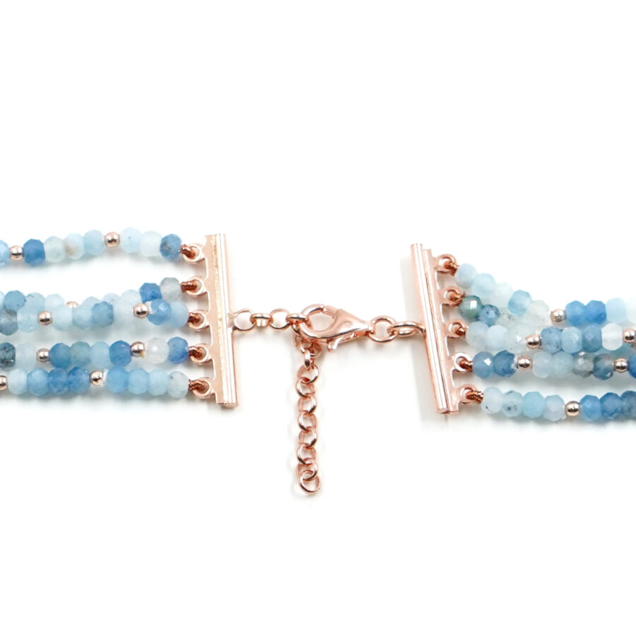 Collana Multifilo con acquamarina, perla, chiusura in argento – Rosè - immagine 3