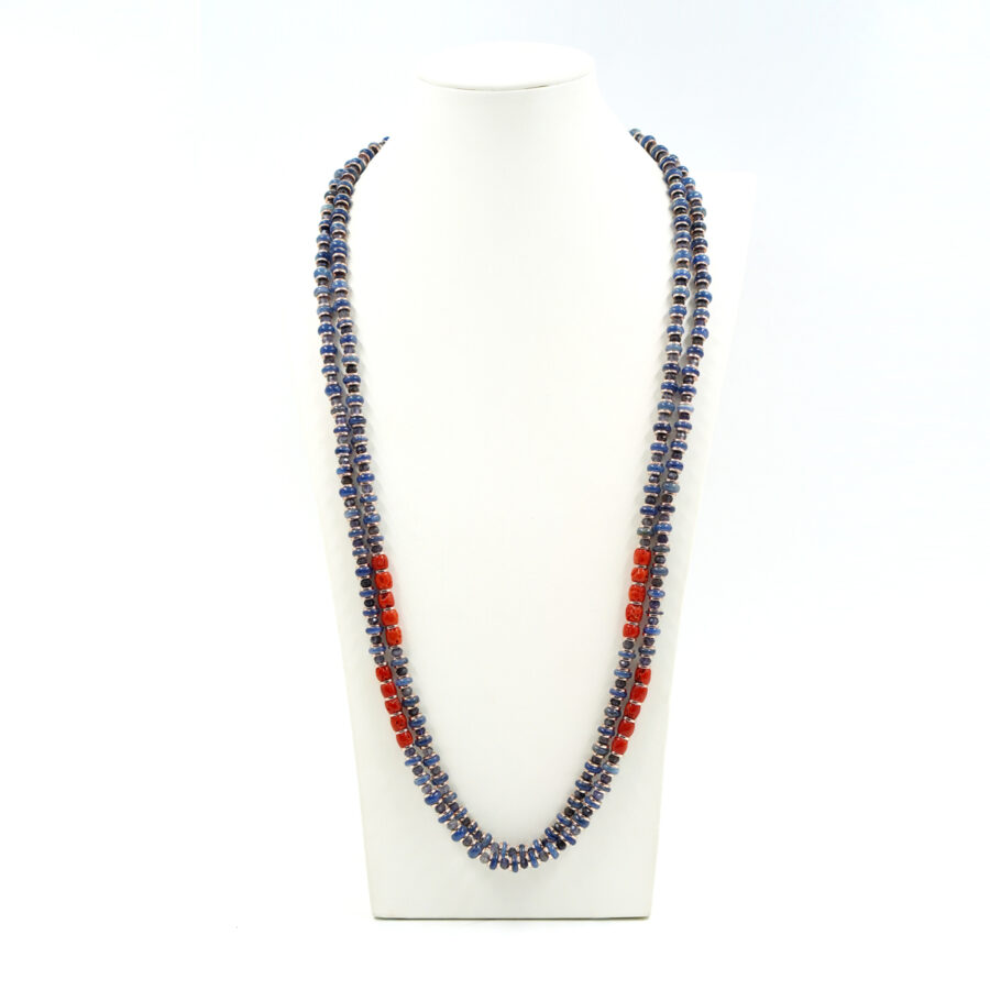 Collana Multifilo con cianite, iolite, ematite, corallo, chiusura in argento – Rosè - immagine 2