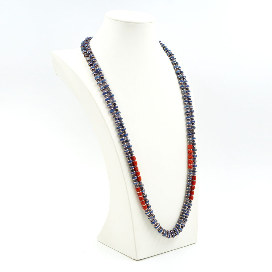 Collana Multifilo con cianite, iolite, ematite, corallo, chiusura in argento – Rosè - immagine 3