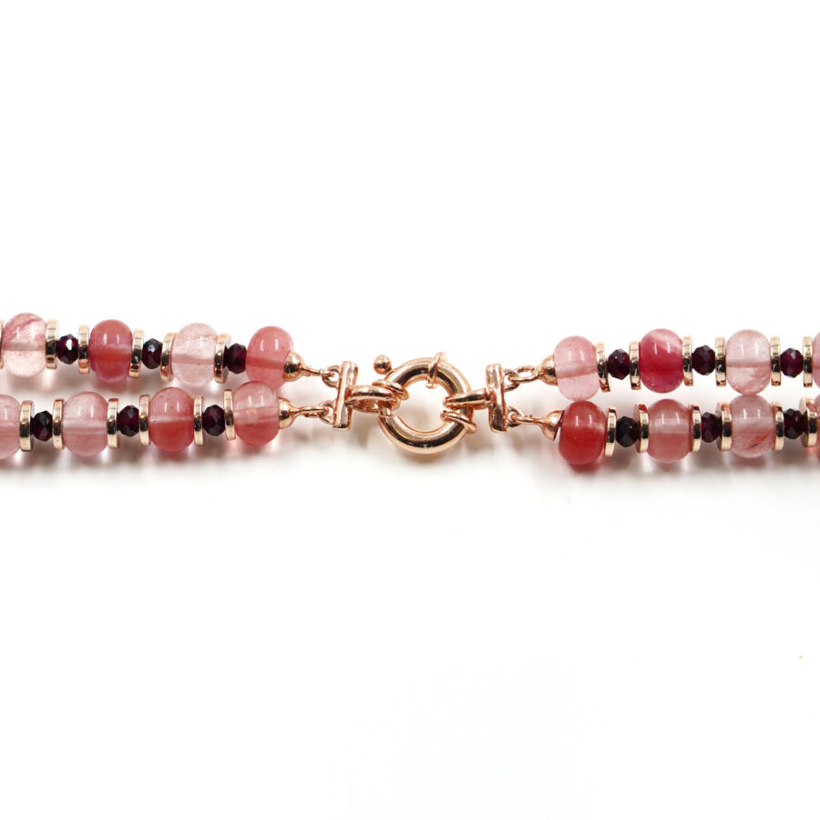 Collana Multifilo con quarzo fragola, granato, ematite, perla, chiusura in argento – Rosè - immagine 4